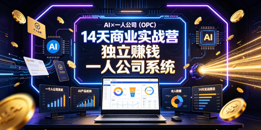 AI×一人公司(OPC)14天商业实战营，用AI帮你搭建一个属于你自己的、能独立賺钱的一人公司系统-91副业网