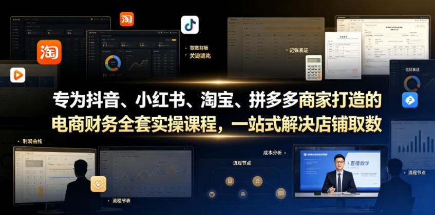 专为抖音、小红书、淘宝、拼多多商家打造的电商财务全套实操课程，一站式解决店铺取数、记账、报税全流程难题-91副业网
