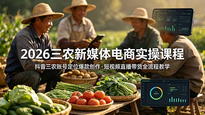 2026三农新媒体电商实操课程:抖音三农账号定位爆款创作,短视频直播带货全流程教学-91副业网