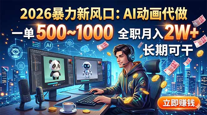 2026暴力新风口：AI动画代做，一单500~1000，全职月入2W+，长期可干-91副业网