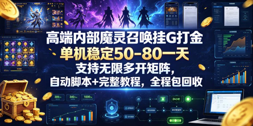 高端内部魔灵召唤挂G打金，单机稳定50-80一天，支持无限多开矩阵，自动脚本+完整教程，全程包回收【揭秘】-91副业网