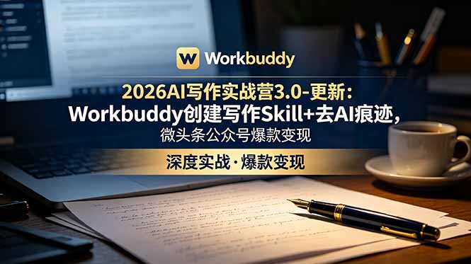 2026AI写作实战营3.0-更新：Workbuddy创建写作Skill+去AI痕迹，微头条公众号爆款变现-91副业网