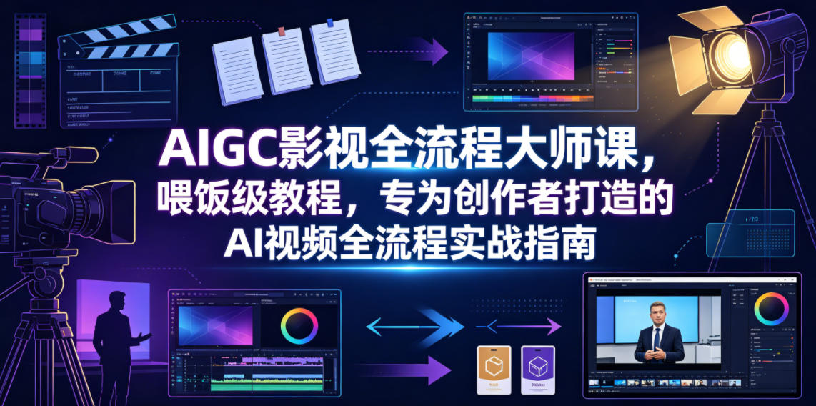 AIGC影视全流程大师课，喂饭级教程，专为创作者打造的AI视频全流程实战指南-91副业网