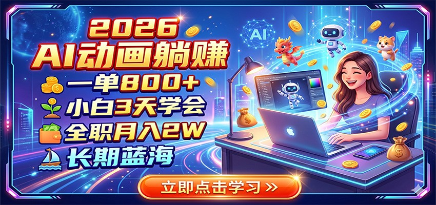 2026 AI动画躺赚：一单800+，小白3天学会，全职月入2W，长期蓝海-91副业网