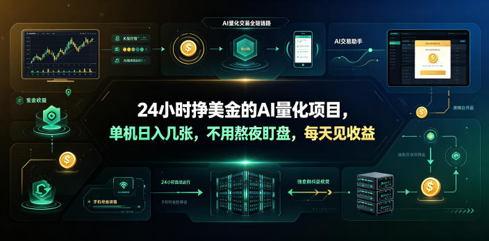 24小时挣美金的AI量化项目，单机日入几十美刀，不用熬夜盯盘，每天见收益【揭秘】-91副业网
