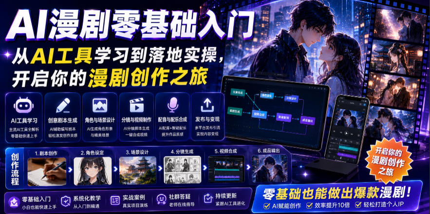 AI漫剧零基础入门，从AI工具学习到落地实操，开启你的漫剧创作之旅-91副业网
