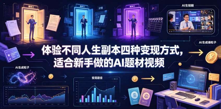 体验不同人生副本四种变现方式，适合新手做的AI题材视频-91副业网