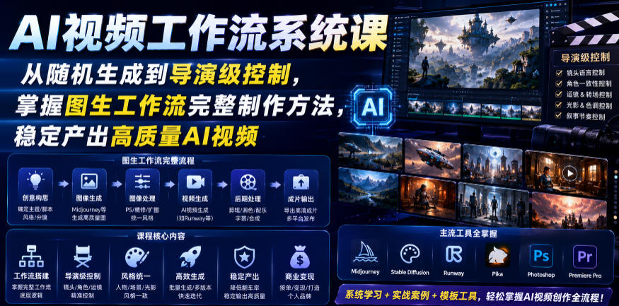 AI视频工作流系统课，从随机生成到导演级控制，掌握图生工作流完整制作方法，稳定产出高质量AI视频-91副业网