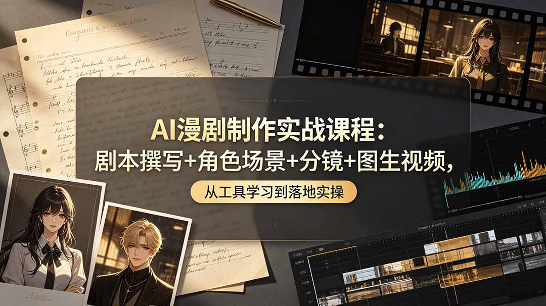 AI漫剧制作实战课程：剧本撰写+角色场景+分镜+图生视频，从工具学习到落地实操-91副业网