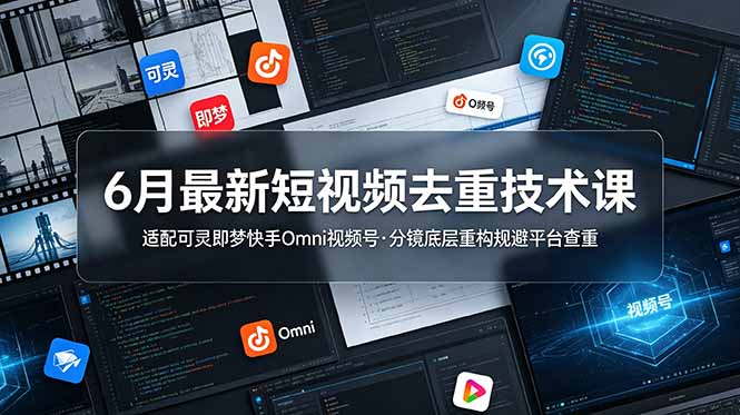 6月最新短视频去重技术课，适配可灵即梦快手Omni视频号，分镜底层重构规避平台查重-91副业网