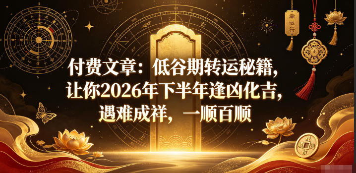 付费文章：低谷期转运秘籍，让你2026年下半年逢凶化吉，遇难成祥，一顺百顺-91副业网