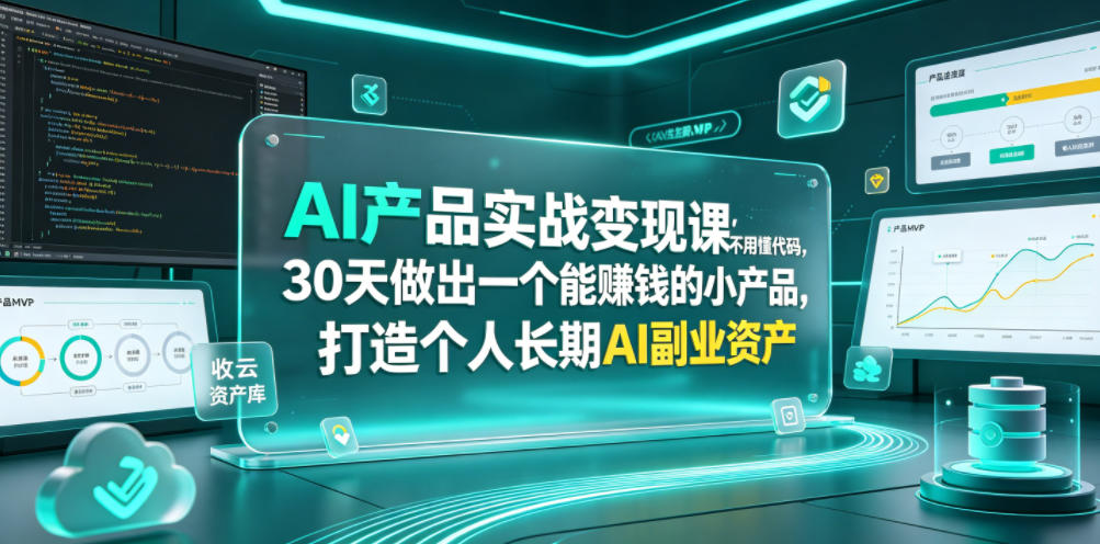 AI产品实战变现课，不用懂代码，30天做出一个能賺钱的小产品，打造个人长期AI副业资产-91副业网