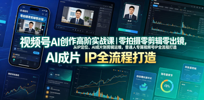 视频号AI创作高阶实战课｜零拍摄零剪辑零出镜，从IP定位、AI成片到剪辑运维，普通人专属视频号IP全流程打造-91副业网