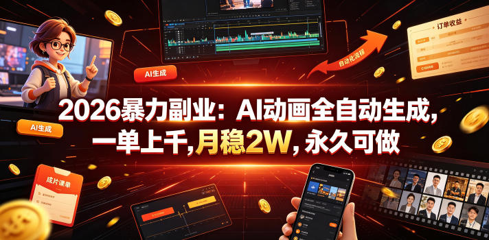2026暴力副业：AI动画全自动生成，一单上千，月稳2W，永久可做【揭秘】-91副业网