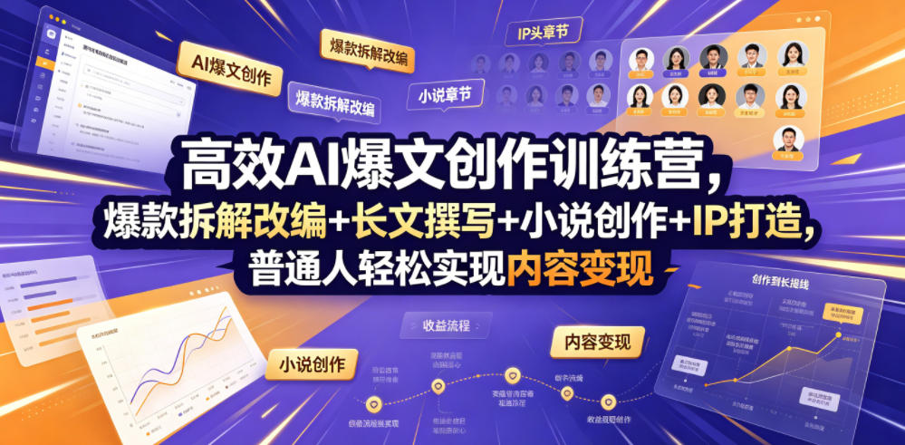 高效AI爆文创作训练营，爆款拆解改编+长文撰写+小说创作+IP打造，普通人轻松实现内容变现-91副业网
