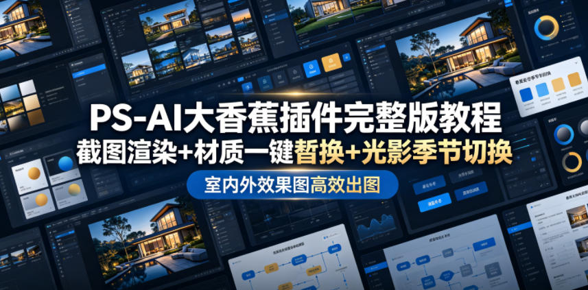 PS-AI大香蕉插件完整版教程，截图渲染+材质一键替换+光影季节切换，室内外效果图高效出图高阶课程-91副业网