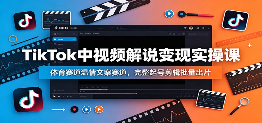 TikTok中视频解说变现实操课：体育赛道温情文案赛道，完整起号剪辑批量出片-91副业网