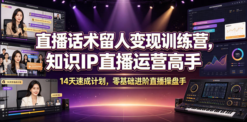 直播话术留人变现训练营，知识IP直播运营高手，14天速成计划，零基础进阶直播操盘手-91副业网