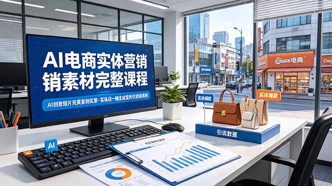 AI电商实体营销素材完整课程，AI创意短片完美复刻实景，实体店一键生成宣传引流短视频-91副业网