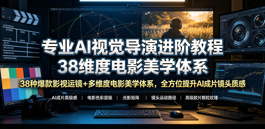 专业AI视觉导演进阶教程，38种爆款影视运镜+多维度电影美学体系，全方位提升AI成片高级感与镜头质感-91副业网