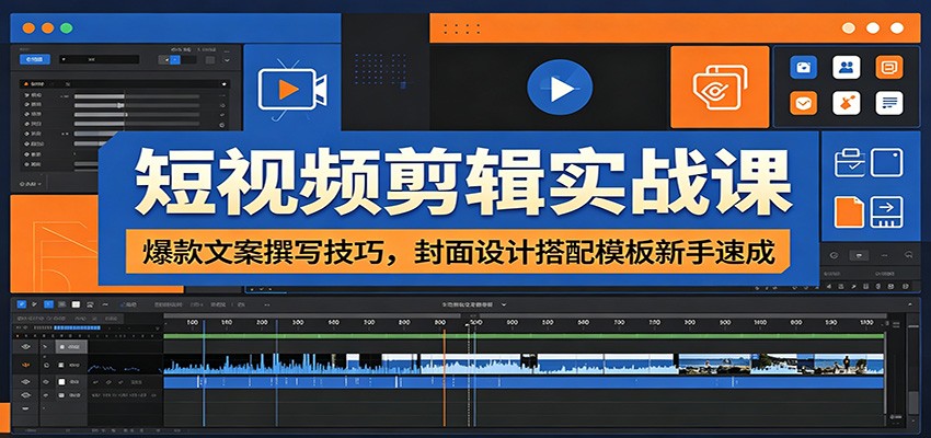 短视频剪辑实战课：爆款文案撰写技巧，封面设计搭配模板新手速成-91副业网