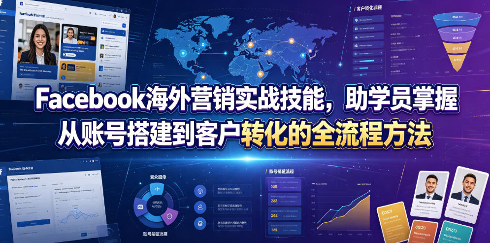 Facebook海外营销实战技能，助学员掌握从账号搭建到客户转化的全流程方法-91副业网