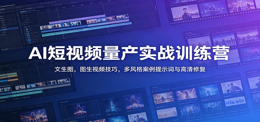 AI短视频量产实战训练营：文生图，图生视频技巧，多风格案例提示词与高清修复-91副业网