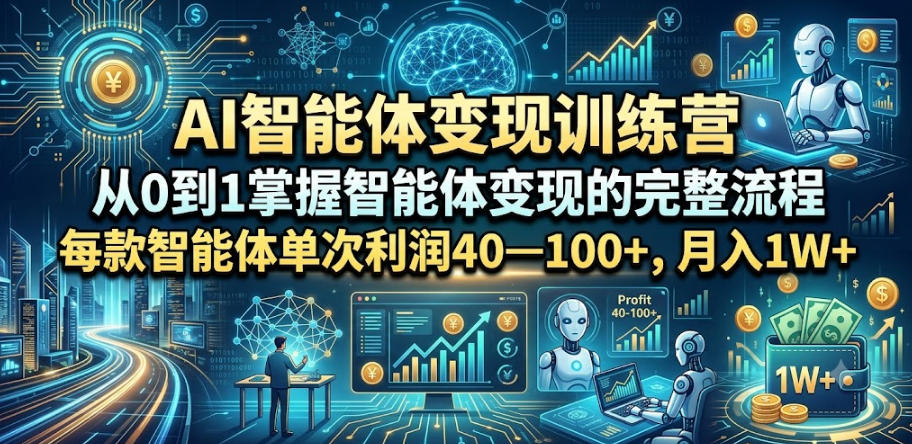 AI智能体变现训练营，从0到1掌握智能体变现的完整流程，每款智能体单次利润40—100+，月入1W+-91副业网