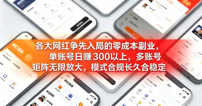 各大网红争先入局的零成本副业，单账号日赚 300 以上，多号矩阵可放大，模式合规长久稳定！-91副业网