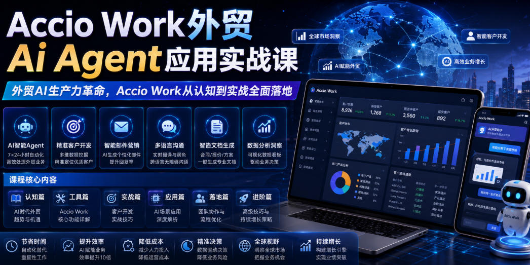 Accio Work外贸Ai Agent应用实战课，外贸AI生产力革命，Accio Work从认知到实战全面落地-91副业网