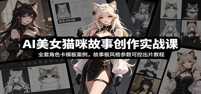AI美女猫咪故事创作实战课：全套角色卡模板案例，故事板风格参数可控出片教程-91副业网