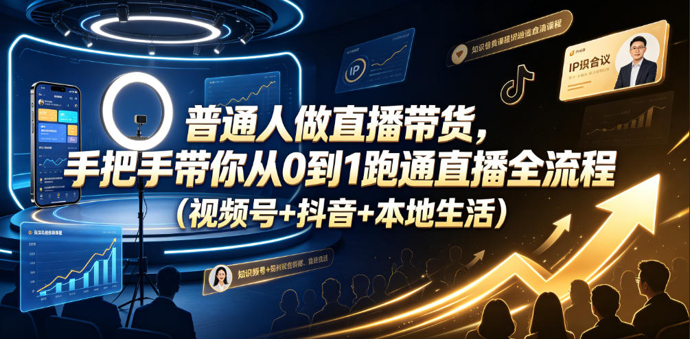 普通人做直播带货，手把手带你从0到1跑通直播全流程(视频号+抖音+本地生活)-91副业网