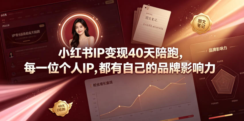 小红书IP变现40天陪跑，每一位个人IP，都有自己的品牌影响力-91副业网