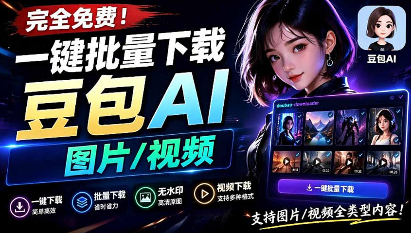 Github最新发布！一键批量下载豆包AI无水印图片/视频，简单易用，自动解析提示词-91副业网