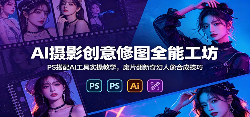 AI摄影创意修图全能工坊：PS搭配AI工具实操教学，废片翻新奇幻人像合成技巧-91副业网