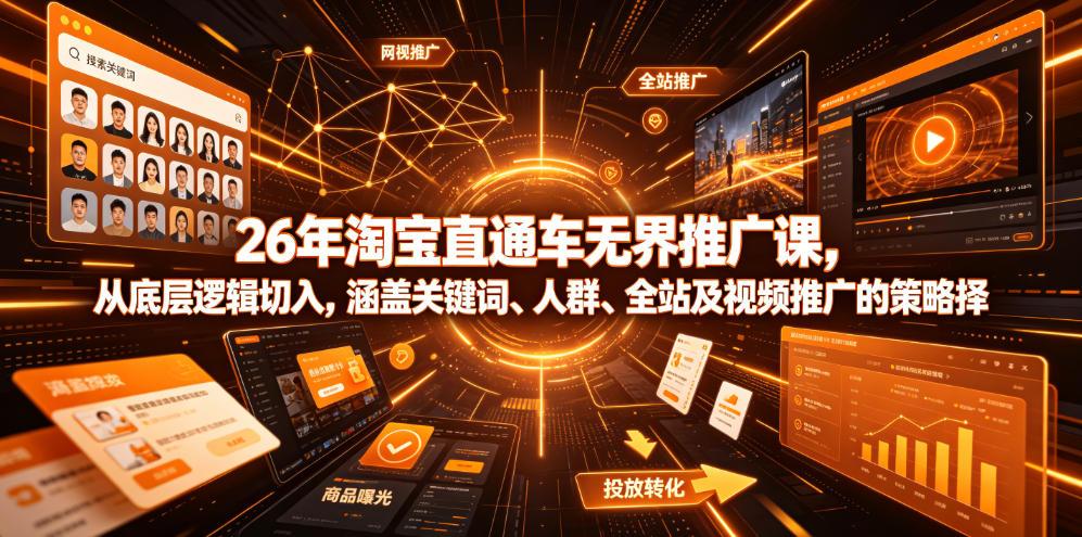 26年淘宝直通车无界推广课，从底层逻辑切入，涵盖关键词、人群、全站及视频推广的策略选择-91副业网