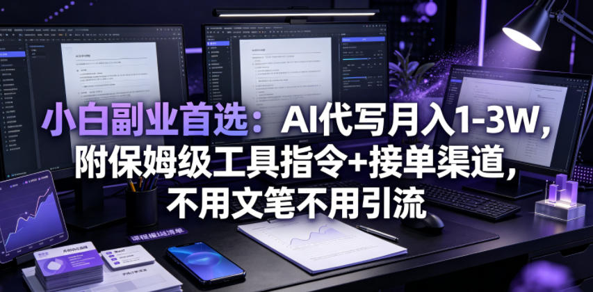 小白副业首选：AI代写月入1-3W，附保姆级工具指令+接单渠道，不用文笔不用引流【揭秘】-91副业网