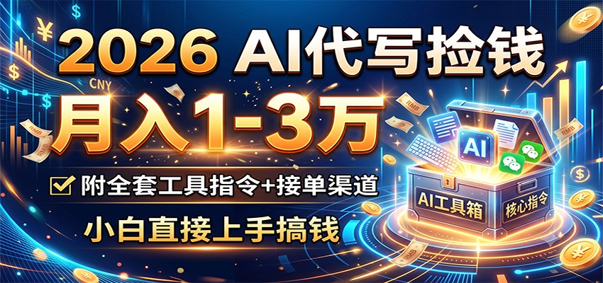 2026 AI代写捡钱，月入1-3万，附全套工具指令+接单渠道，小白直接上手搞钱-91副业网