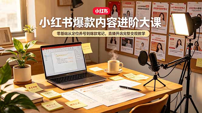 小红书爆款内容进阶大课，零基础从定位养号到爆款笔记，直播开店完整变现教学-91副业网