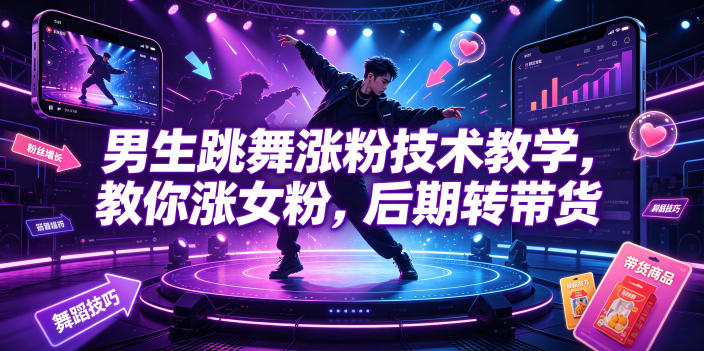 男生跳舞涨粉技术教学，教你涨女粉，后期转带货-91副业网