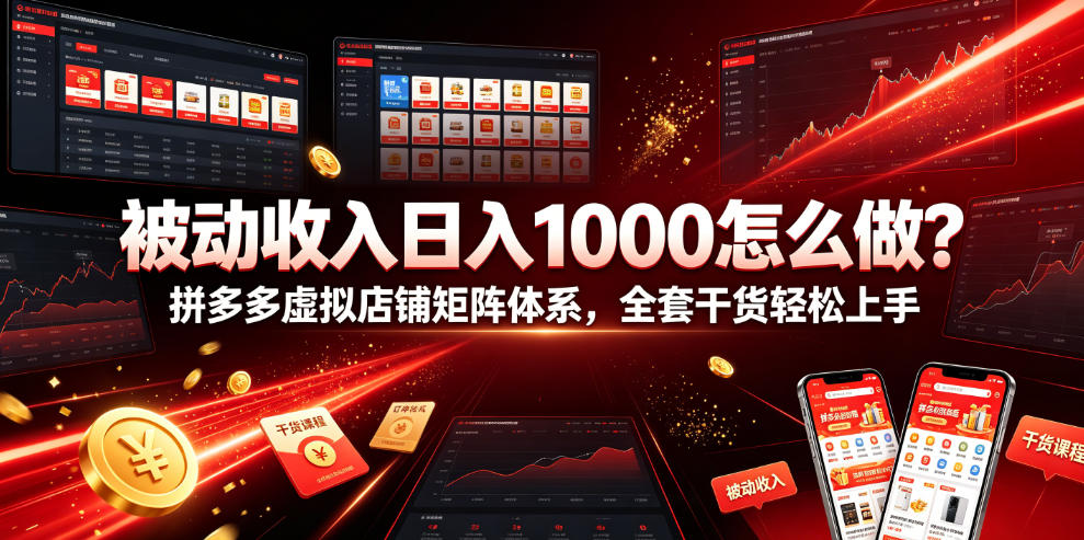 被动收入日入1000怎么做？拼多多虚拟店铺矩阵体系，全套干货轻松上手【揭秘】-91副业网