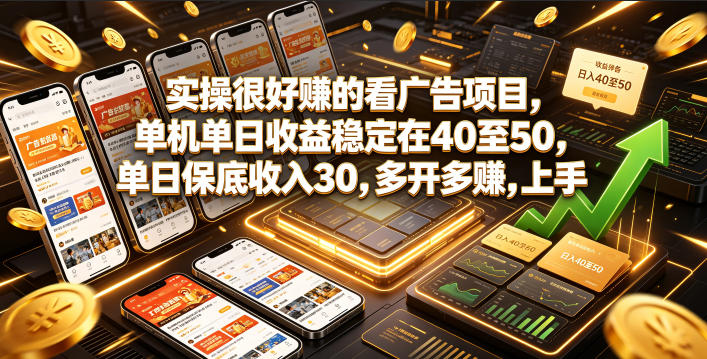 实操很好賺的看广告项目，单机单日收益稳定在40至50，单日保底收入30，多开多賺，上手就能变现【揭秘】-91副业网