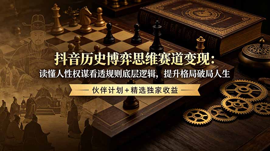 抖音历史博弈思维赛道变现：读懂人性权谋看透规则底层逻辑，提升格局破局人生，伙伴计划+精选独家收益-91副业网