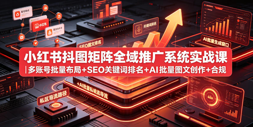 小红书抖图矩阵全域推广系统实战课｜多账号批量布局+SEO关键词排名+AI批量图文创作+合规私域导流完整落地教程-91副业网