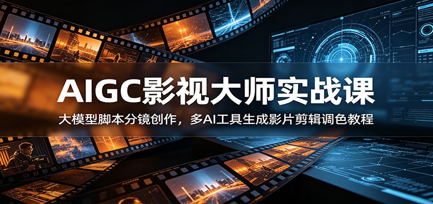 AIGC影视大师实战课：大模型脚本分镜创作，多AI工具生成影片剪辑调色教程-91副业网
