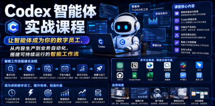 Codex智能体实战课程,让智能体成为你的数字员工,从内容生产到业务自动化,搭建可持续运行的智能工作流-91副业网