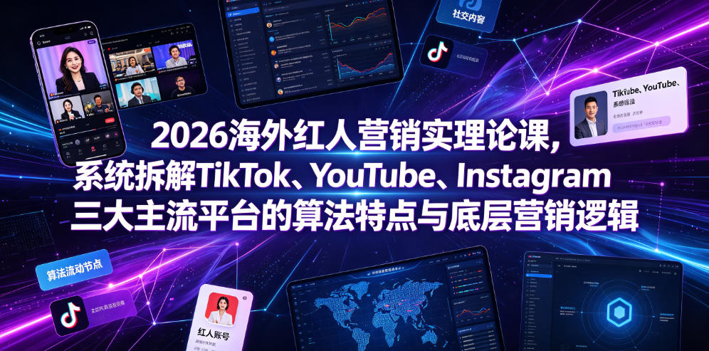2026海外红人营销实理论课，系统拆解TikTok、YouTube、Instagram三大主流平台的算法特点与底层营销逻辑-91副业网