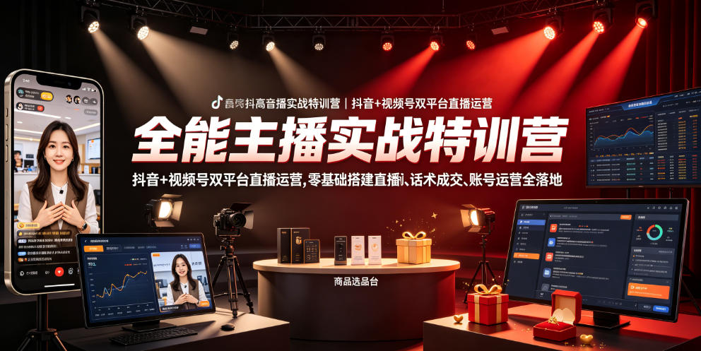 全能主播实战特训营｜抖音+视频号双平台直播运营，零基础搭建直播间、精准选品、话术成交、账号运营全落地-91副业网