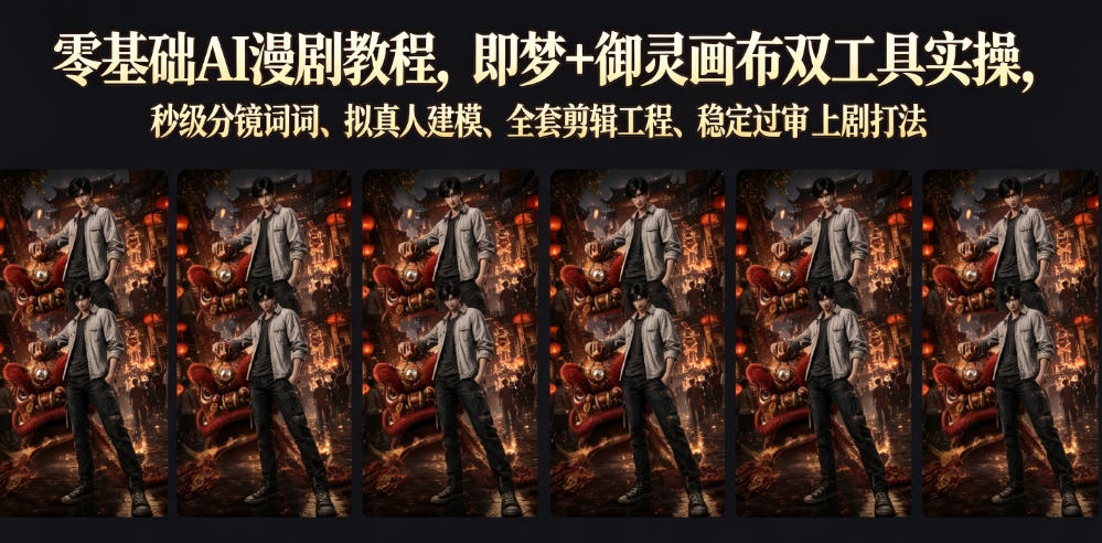 零基础AI漫剧教程，即梦+御灵画布双工具实操，秒级分镜提示词、拟真人建模、全套剪辑工程、稳定过审上剧打法-91副业网