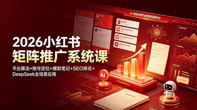 2026小红书矩阵推广系统课:平台算法+账号定位+爆款笔记+SEO排名+DeepSeek全场景应用-91副业网
